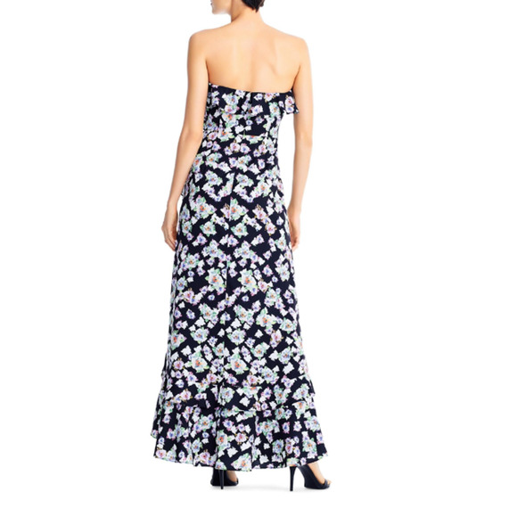 Aidan Mattox Strapless Floral Maxi Dress Women's 12 Black Hi-Low Ruffle Party - Picture 2 of 13